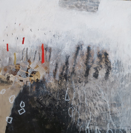 "WEINGARTEN, ROT UND WEISS"  Mixed Media, Leinwand, 50x50